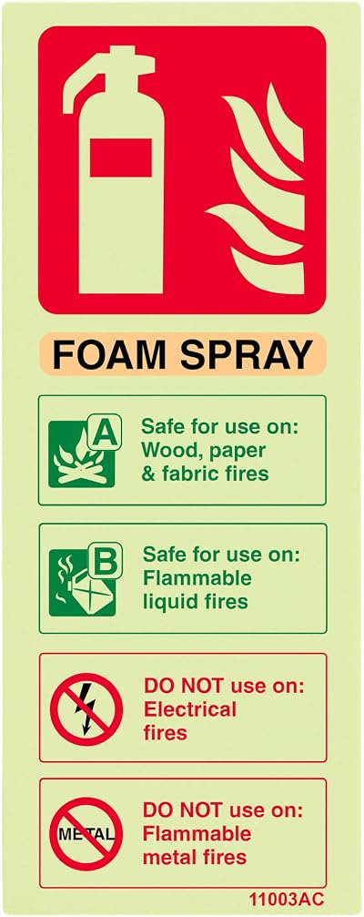 V Safety 11003AC-G Glow In The Dark Fire Extinguisher Sign 75x200mm