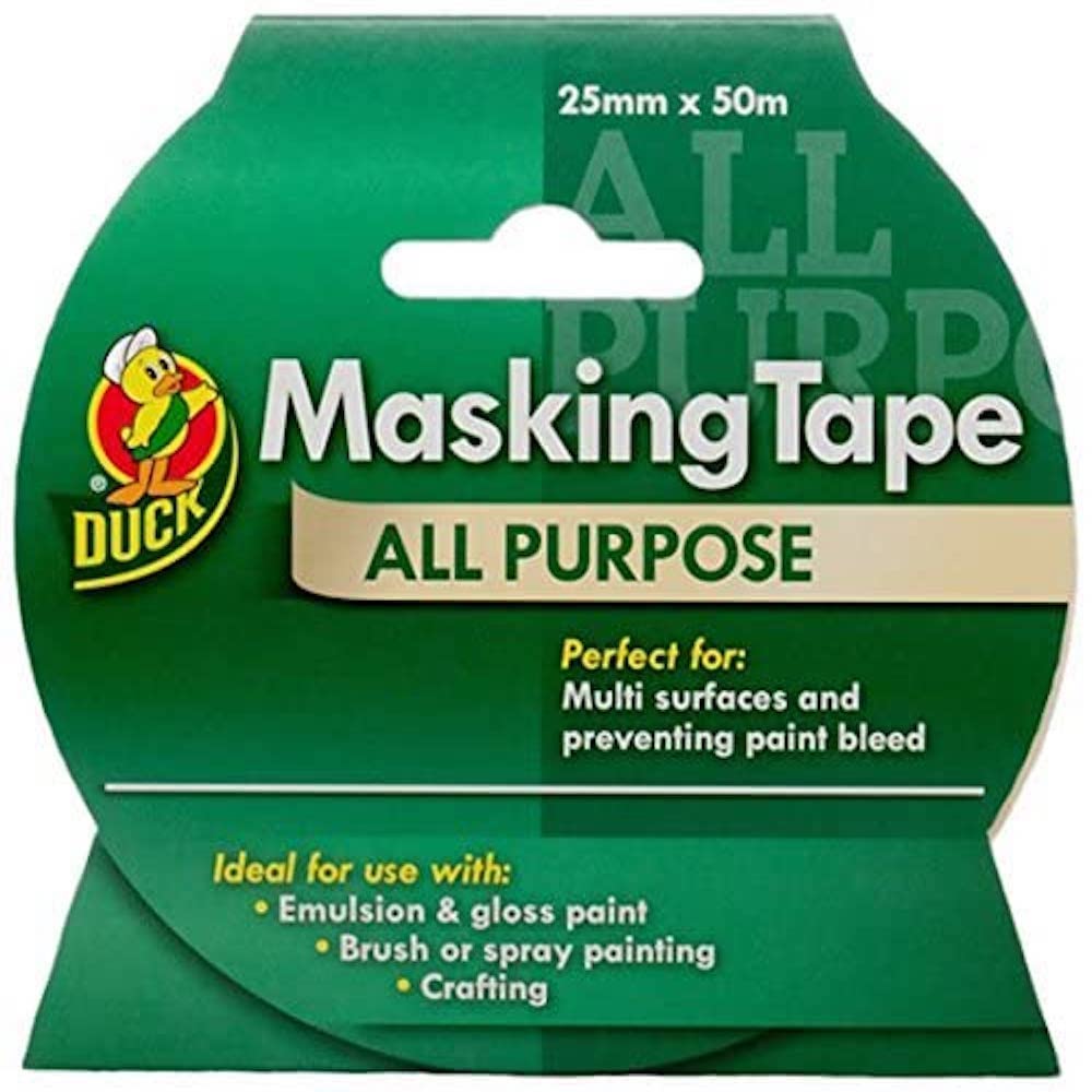 Duck Tape All Purpose Masking Tape 25mm x 50m, indoor painting and decorating for multi surfaces prevent paint bleed