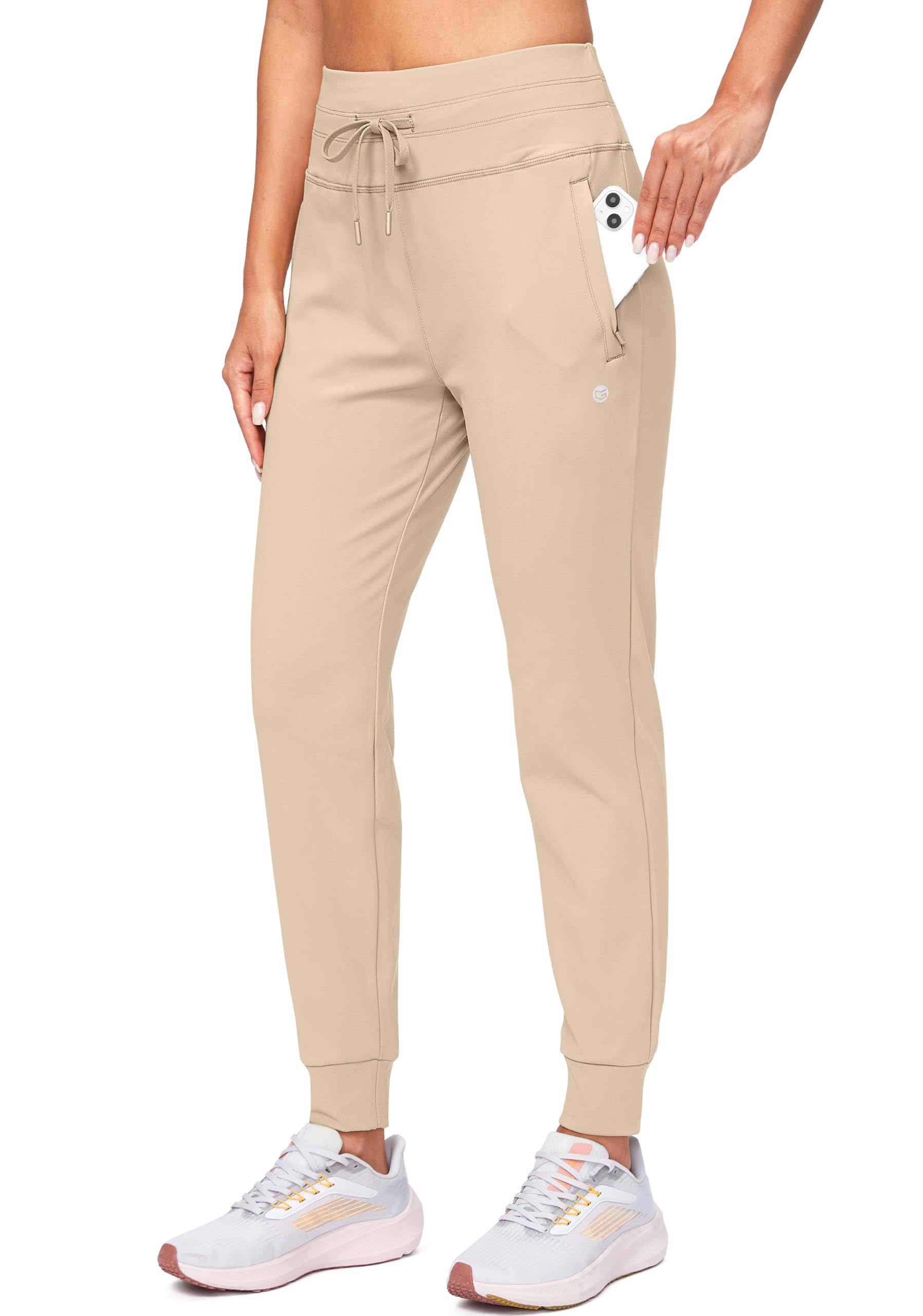 G Gradual Women's Fleece Lined Joggers High Waisted Water Resistant Thermal Winter Sweatpants Running Hiking Pockets(Light Khaki, S) Image