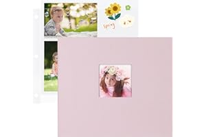 1DOT2 12x12 Inch Large 3 Ring DIY Scrapbook Photo Album with 40 Plastic Sleeves 80 White Pages Linen Cover Blank Scrapbooks, 12 x 12 Scrap Book Albums for Baby Travel Wedding Graduation kids (Pink)