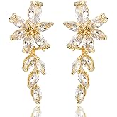 CZ Bridal Earrings for Wedding Women’s Elegant Teardrop Cubic Zirconia Cluster Floral Leaf Crystal Rhinestone Dangle Drop Earring for Bride Bridesmaids Mother of Bride Party Prom Earrings for Girls