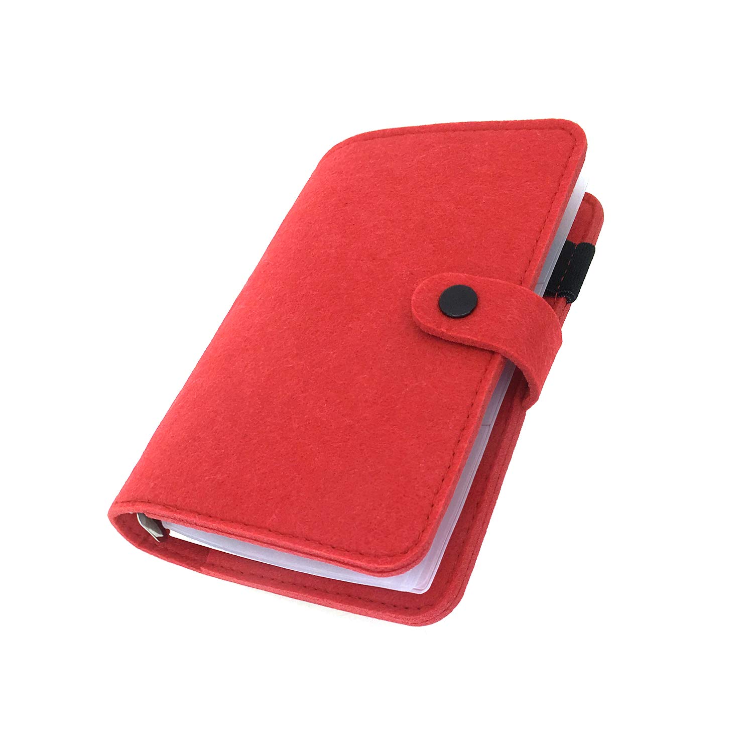 A6/ A5 6-Holes Felt Cover Round Ring View Binder File Folder for Loose Leaf Sheet Protectors/Binder Cover Protector, Vivid Red, A6 Combo