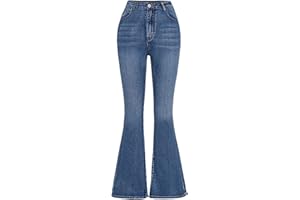 Girls' Flare Jeans Elastic Waistband Bell-Bottoms Washed Skinny Stretch Trendy Casual Flared Denim Pants with Pockets