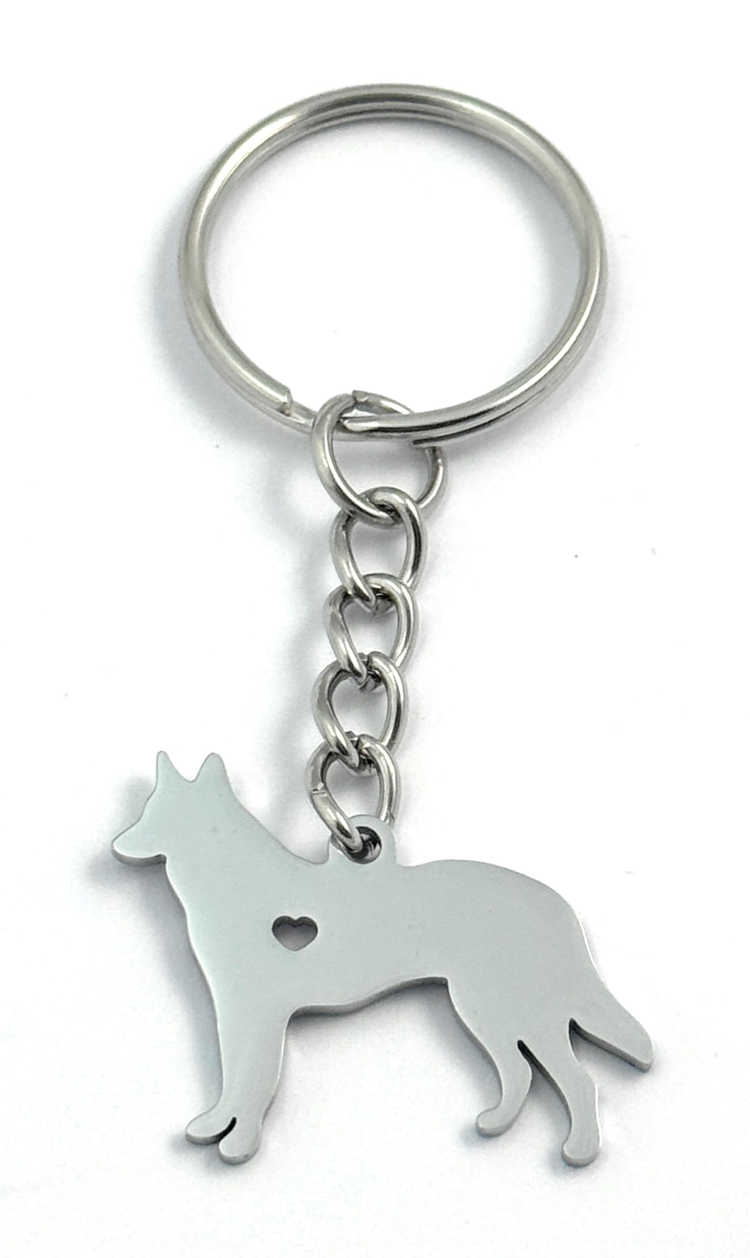 FizzyButton Gifts German Shepherd Puppy Dog Keyring Key Ring with Stainless Steel Silhouette Charm and Turquoise Gift Box
