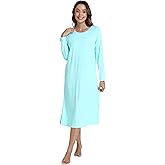 WiWi Long Sleeve Bamboo Viscose Nightgowns for Women, Soft Cooling Sleep Night Dress Shirts for Women Sleepwear S-XXL