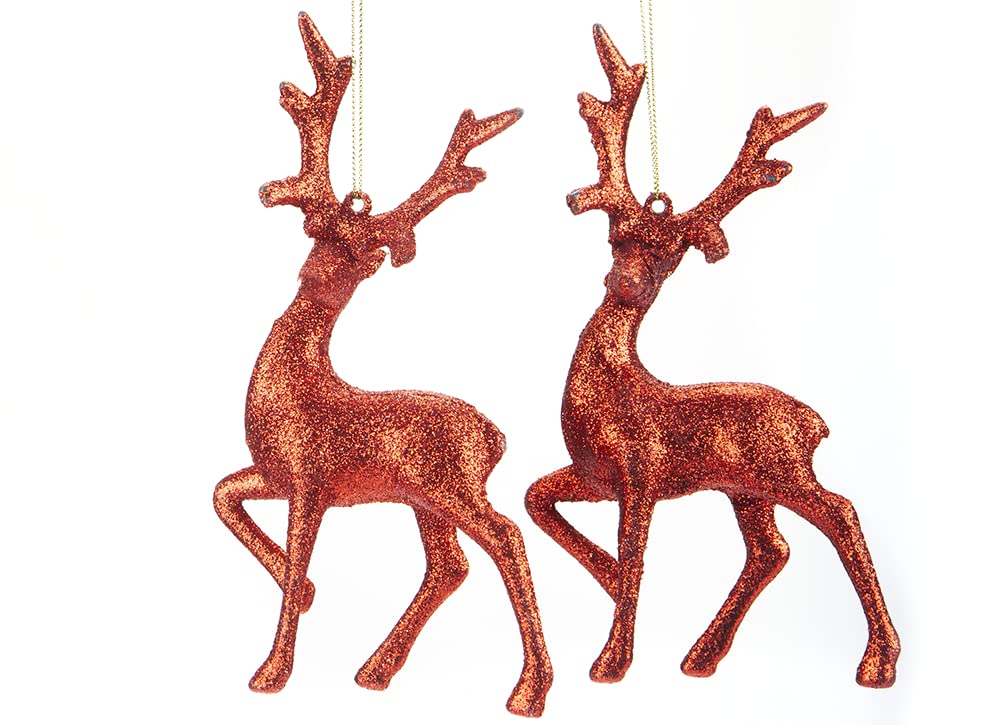 Immerse Creations (6-Pack) Reindeer Christmas Tree Decorations | Easy Hang, Glittery, Festive
