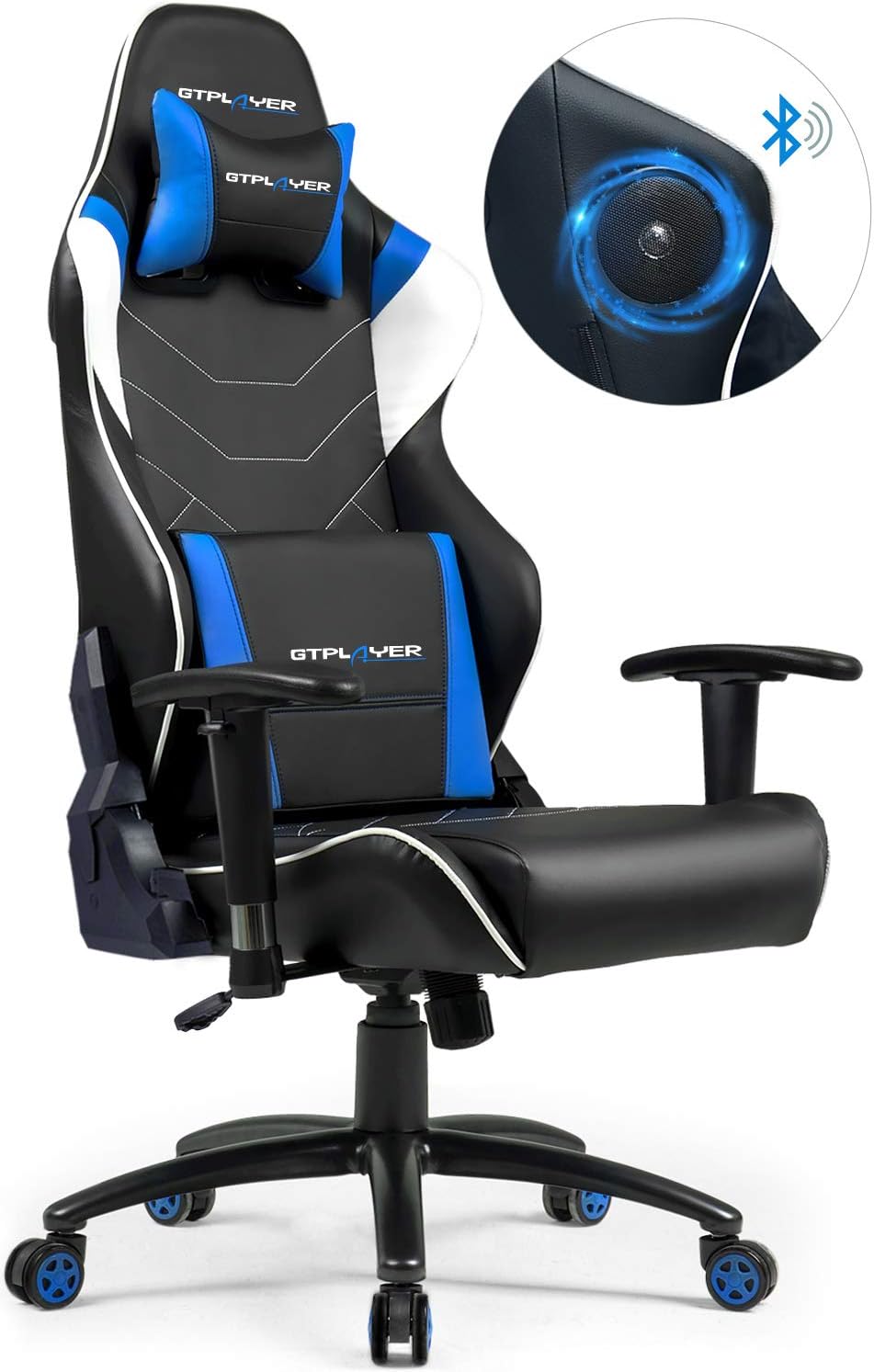 GTPLAYER Gaming Chair with Speakers Bluetooth Music【Patented】 Audio Racing Office Chair Heavy Duty 400lbs Ergonomic Multi-Function E-Sports Chair for Pro Gamer (Blue)