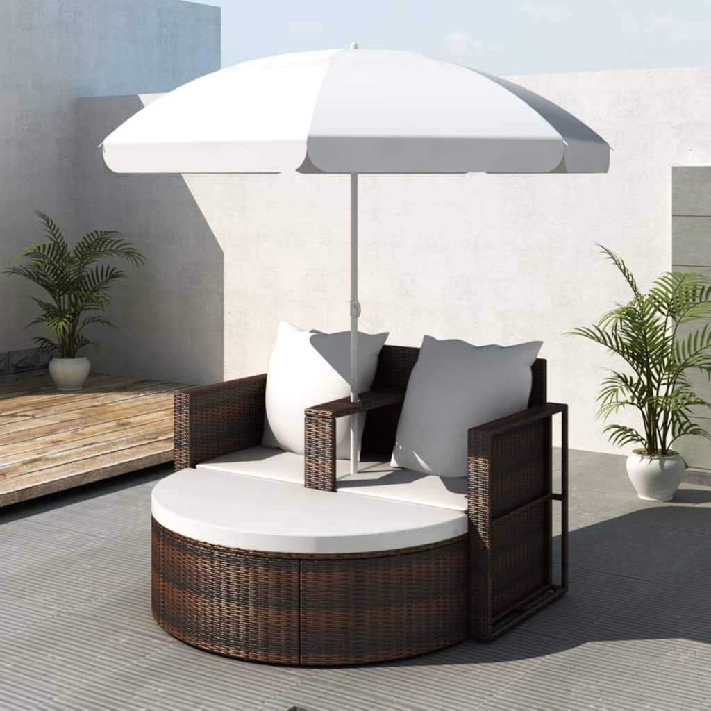 Best Garden Bed With Parasol Brown Poly Rattan