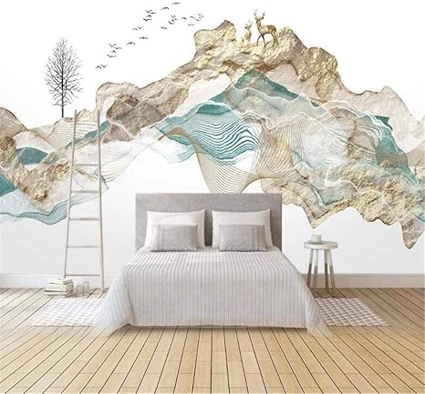 Amazon 3d壁紙壁画新しい中国抽象インクライン煙金箔風景アートコンセプトエルク背景壁 4cm W X260cm H 壁紙