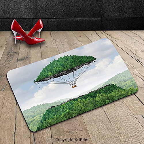 Custom Machine-washable Door Mat Fantasy House Decor Detached Top of A Mountain Floating Up to the Sky As A Hot Air Balloon Creative Art Gre Indoor/Outdoor Doormat Mat Rug Carpet