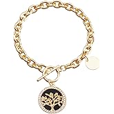 CJFAENGD Bracelets for Women,Gold Tree of Life Bracelet for Women,Toggle Clasp Cuban Link Chain Bracelet with Rhinestone Accents, Gold Bracelets for Women,Symbolic Jewelry for Boho & Trendy Style