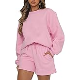 SOMTHRON Women's 2 Piece Outfits Sets Solid Color Long Sleeve Sweatshirt and Loose Sweat Shorts Suits Summer Sweatsuits