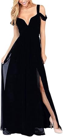 Amazon Com Richlulu Womens Plunge V Neck Off Shoulder Bridesmaid Cocktail Prom Evening Club Maxi Dress Clothing