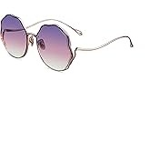 HEPTICS Oversized Petal Sunglasses, Gradient Purple-Pink Lenses, Rose Gold Metal Frame, UV Protection,Trendy Sun Glasses for Women
