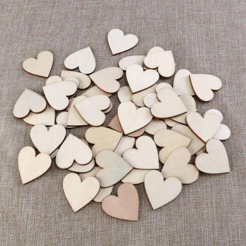 CXLKST Blank Heart Wood Slices Discs Wedding Christmas Ornaments Wooden Craft Wedding Guestbook Decoupage Pack of 50, 40mm