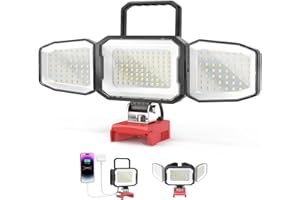 LED Work Light Compatible with Milwaukee 18V Battery, 150W 15000LM Flood Light, 6500K Daylight 3-Head Adjustable, USB Type-C&