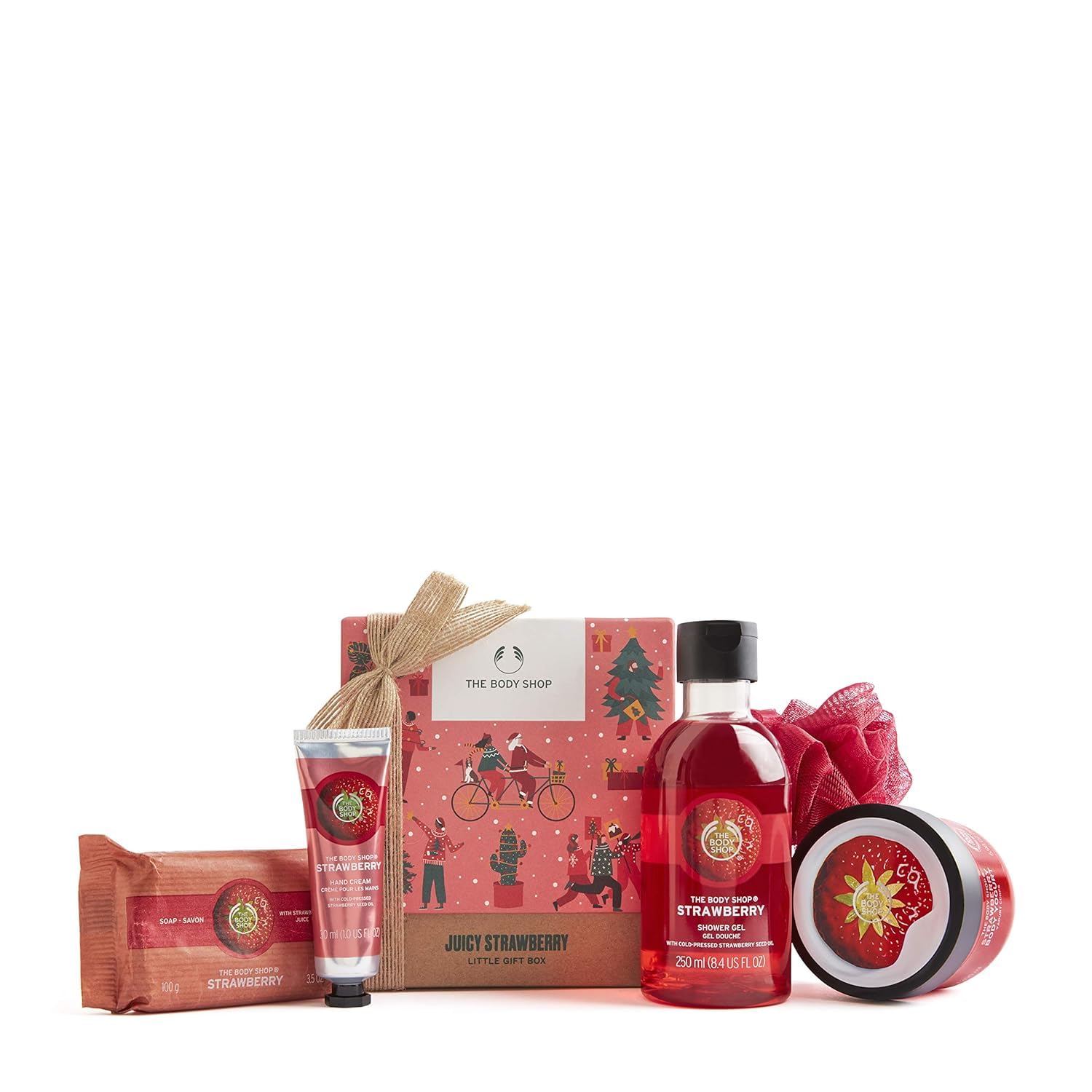 The Body Shop Juicy Strawberry Festive Pampering Essentials Body Yogurt Soap hand cream shower gel Gift SET