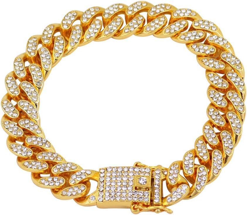 ORKST 12Mm Bracelet Rhinestone Cuban Chain Men's Alloy Bracelet, Chain Length 21Cm