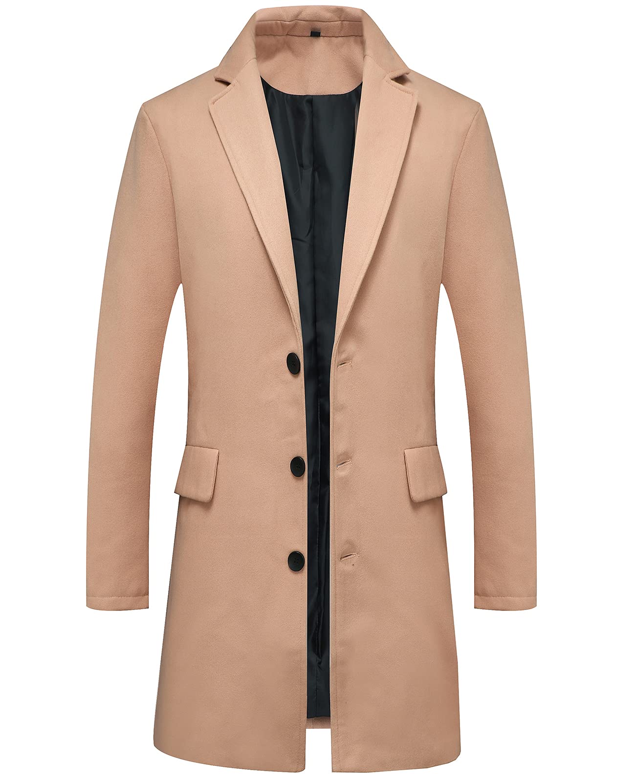 Photo 1 of Lisskolo Men's Classic Wool Trench Overcoat Single Breasted Mid Long Wool Blend Top Pea Coats Jackets Khaki L