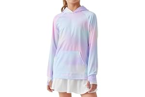 BELEROY Girls Long Sleeve Shirts Thumbholes Kids UPF 50+ Sun Shirt Lightweight Athletic Hoodies with Pocket