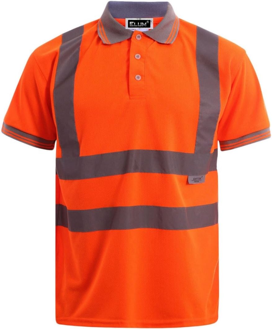 Elum Men High Visibility Polo Reflective Tape Workwear T Shirt