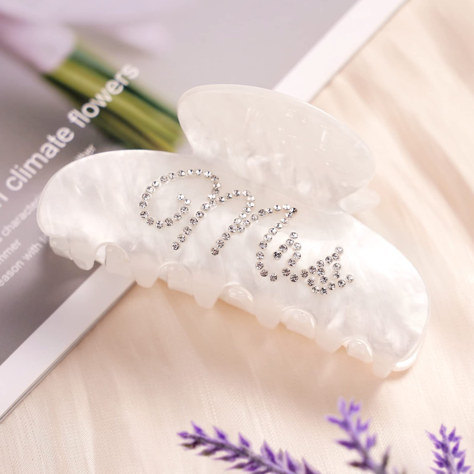 Photo 1 of Saliyaa Hair Clip, White Acrylic Mrs Hair Clip with Double-Side Rhinestone Mrs Logo, Wedding Gift for Bride, Bridal Shower, Bachelorette Party Decorations Accessory, Bride Birthday