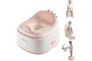 usbettas 3 in 1 Potty Training Toilet, Dinosaur Toddler Potty Training Seat for Boys Girls with Comfortable Cushion, Easy-to-Clean and Anti-Slip Potty Training Step Stool for Toilet (Pink)