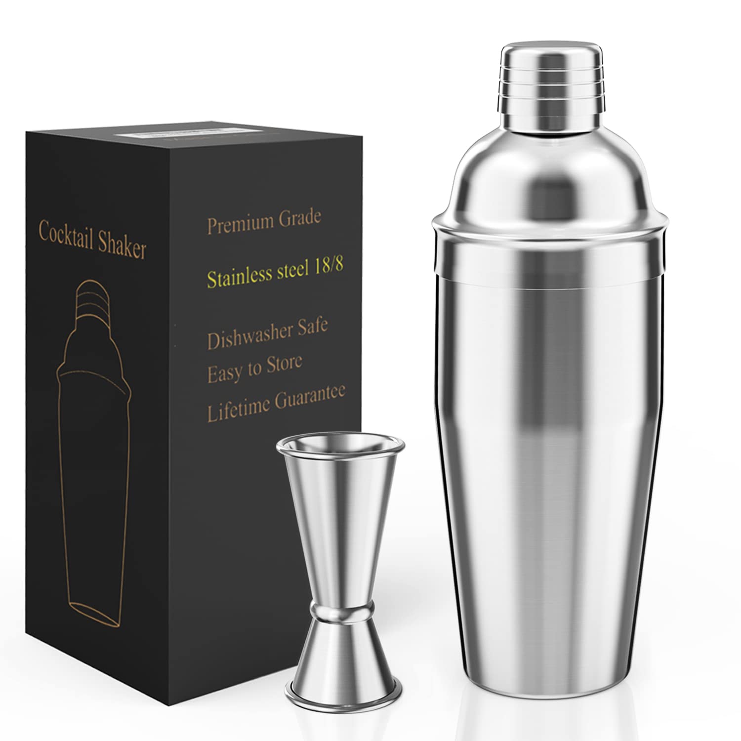 LUCKYGOOBO Cocktail Shaker with Double Measuring Jigger,18/8 Stainless Steel 750ML Martini Shaker Set,Drink Shaker Built-in Strainer,Bartender Kit. β¦