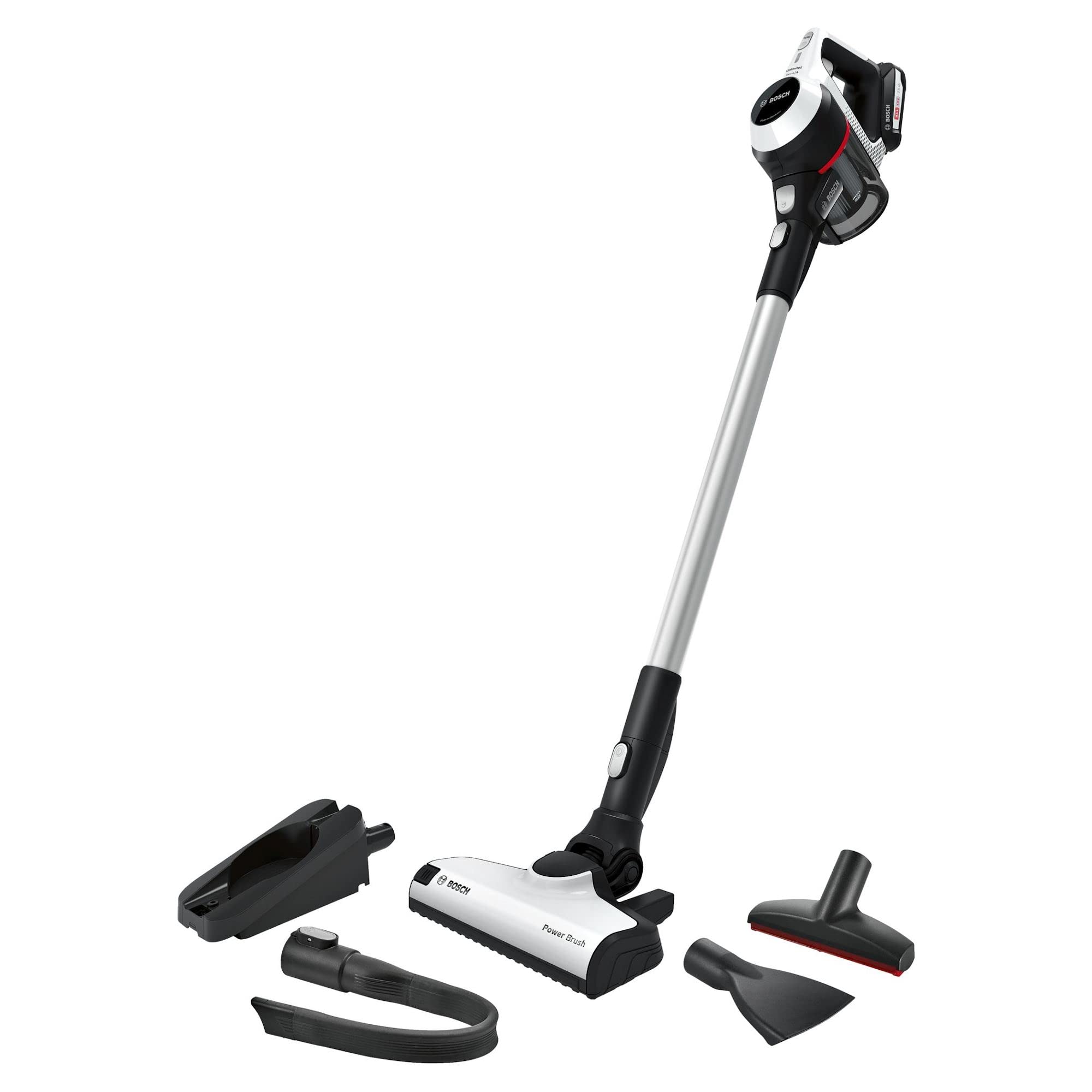 Bosch BCS611GB Unlimited 6 ProHome Cordless Stick Vacuum Cleaner, Ultra Lightweight Design, Suitable for All Floor Types, 1 x Interchangeable 18V Battery, 30 Minutes Run Time, White