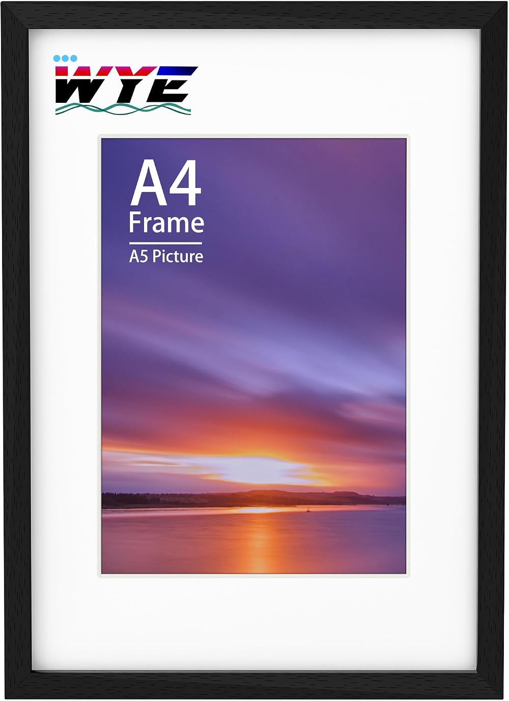 wyewye A4 Frame Wood with A5 Mount, Wall or Table Stand, Plexiglass, Black