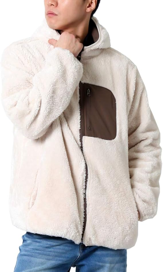 Amazon リアルコンテンツ Real Contents ボア パーカー メンズ リバーシブル ブルゾン 大きいサイズ ナイロン ジップパーカー 防寒 Rcjk3504 L Off White Mocha コート ジャケット 通販