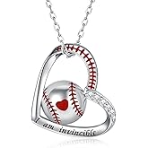 oGoodsunj Sterling Silver Baseball Soccer Volleyball Necklace for Women Heart Sports Pendant Jewelry Mom Gifts for Team Players Lover (Baseball)