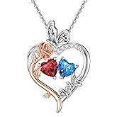 Zoeniya Valentine's Day Gifts for Women Heart Rose Butterfly Birthstone Pendant Necklaces 18k White Gold Plated Jewelry Anniversary Birthday Gifts Women Girlfriend Wife Mom Grandma