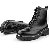 ICHIGO Women’s Fashion Ankle Booties Causal 8-Eye Side Zipper Lace-up Combat Boots
