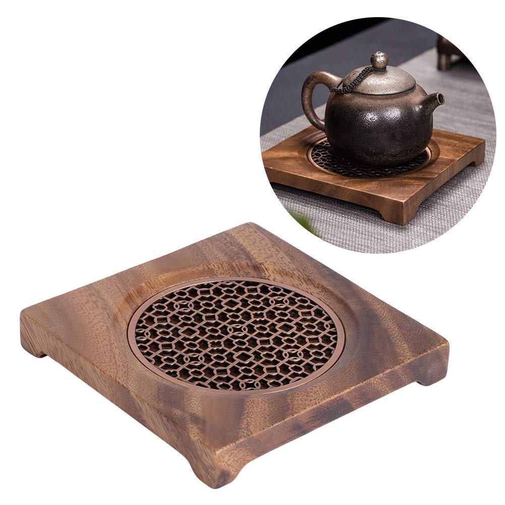 Cikonielf Walnut Wood Square Teapot Mat, Heat Insulation Coaster Tea Accessory for Household Kitchen Table, Heat Resistant Hot Pad, 5.5x5.5x0.8in