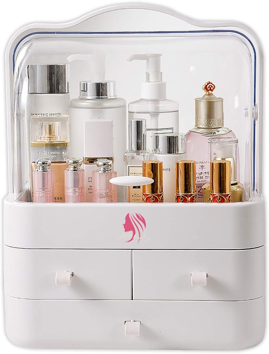 Clear Cosmetic Storage Organizer - Cosmetic Display Cases, Jewelry and Hair Accessories. Looks Elegant Sitting on Your Vanity, Bathroom Counter or Dresser. Clear Design for Easy Visibility (White): Home Improvement