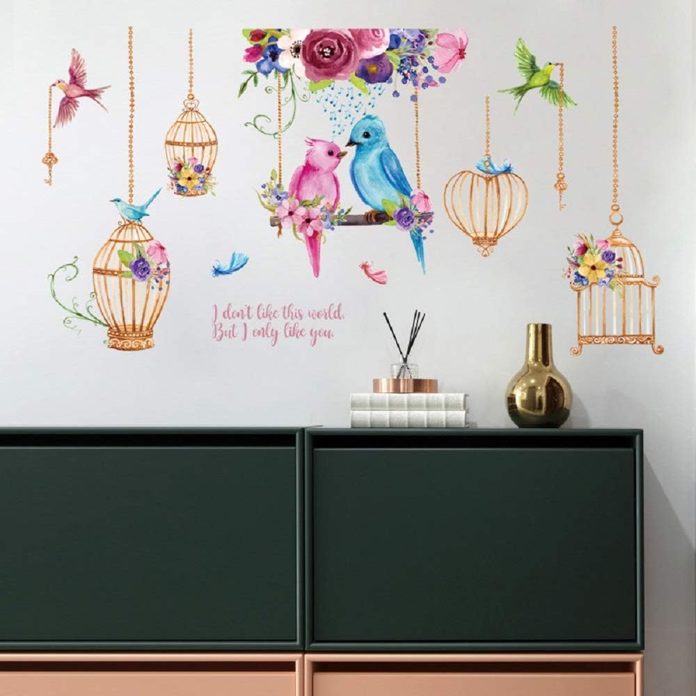 Amaonm Removable Kids Room Wall Decoration Art Decal Decor 3D Hanging Birds FlowerDIY Nursery Peel and Stick Decor Wall Sticker for Living Room Bathroom Playroom Girls Bedroom Walls Rooms (Birdcage)