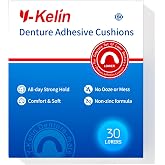 Y-Kelin Lower Denture Adhesive Cushions, Adhesive-Free Denture Pads for Sore Gums, 30 Strips