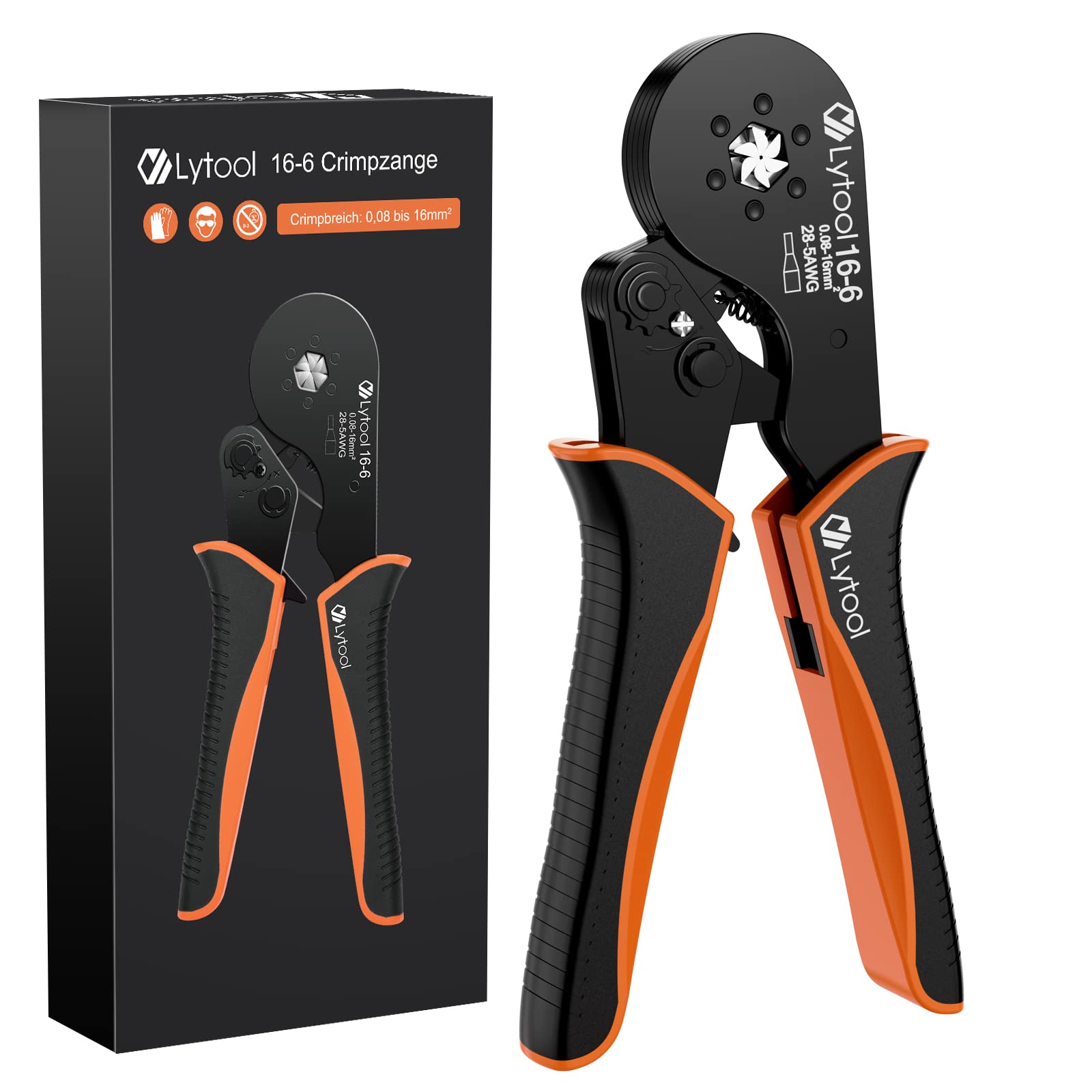 0.08-16mm² Ferrule Crimping Tools, Lytool Hexagonal Bootlace Ferrule Crimping Tool Self-Adjustable Ratchet Crimping Pliers Wire Crimping Tool