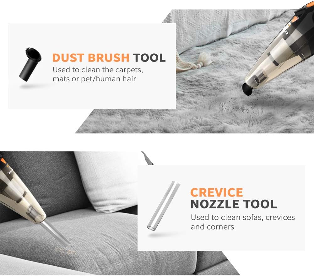 VacLife Handheld Vacuum, Hand Vacuum Cordless Rechargeable, Small and Portable with High Power and Quick Charge for Home and Car Cleaning, Black & Orange -