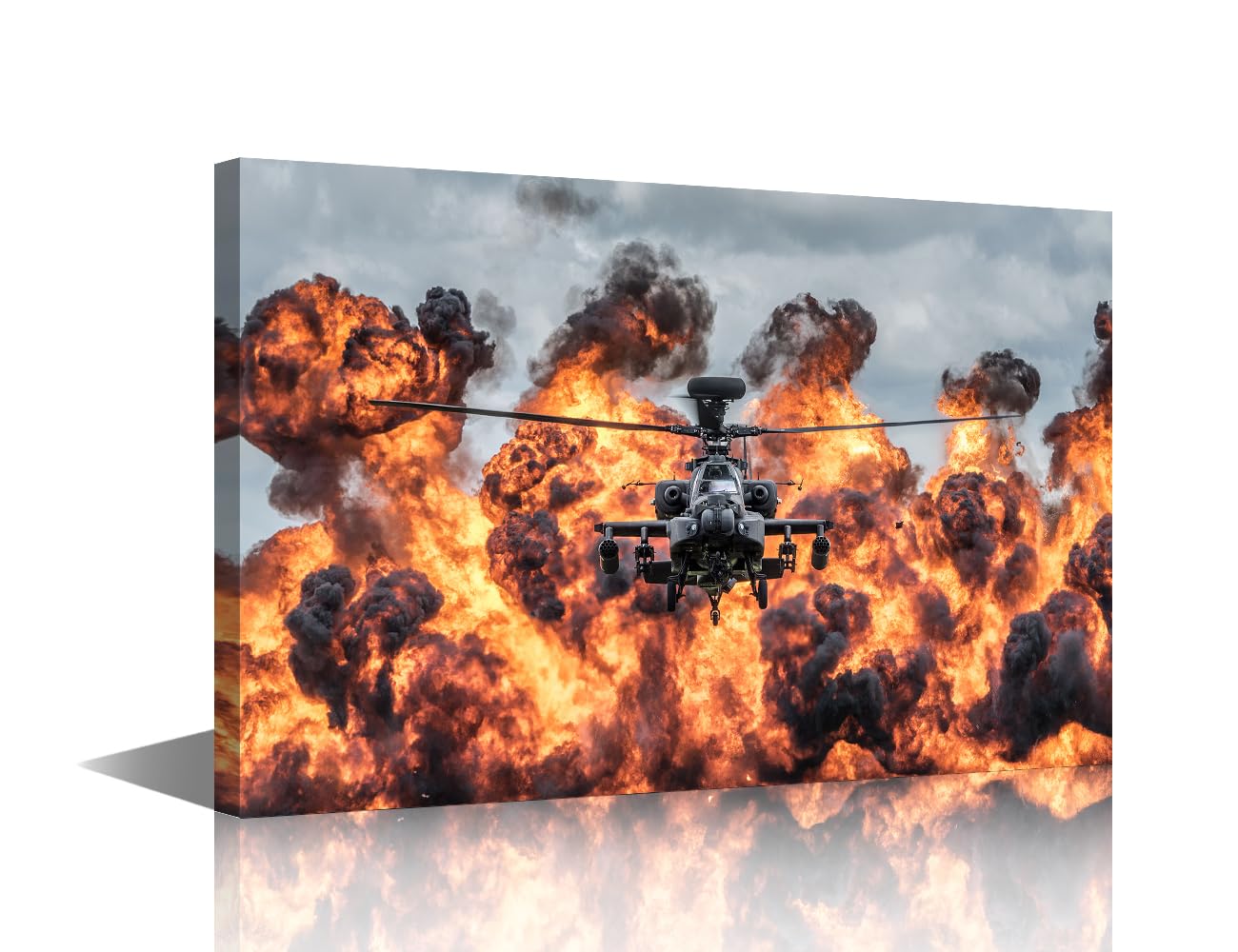 1 Piece Canvas Wall Art Painting Army Apache Attack Helicopter Wall Decor for Living Room Military Aircraft Pictures Print on Canvas Framed Modern Artwork for Home Wall Bedroom Decorations 18x12in