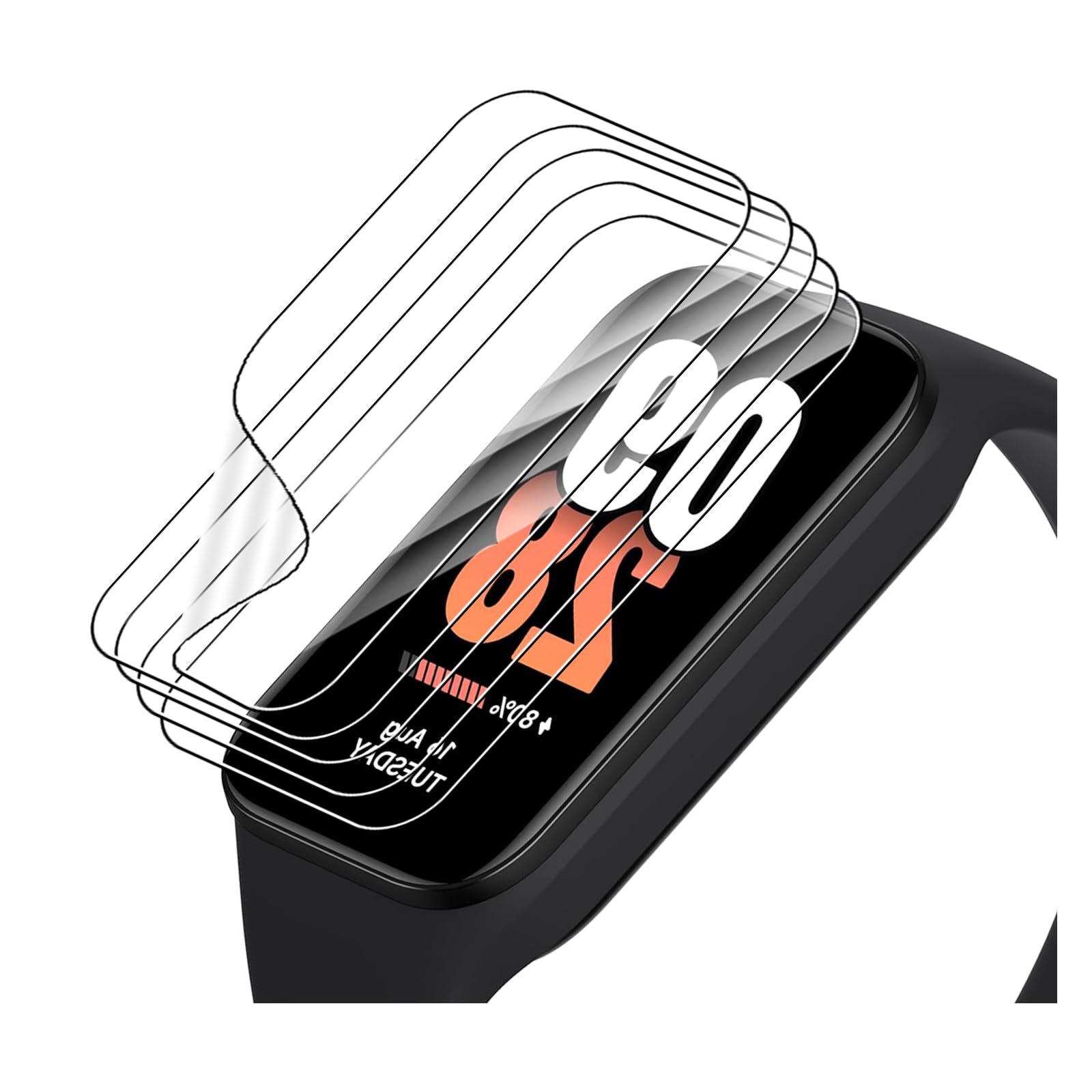 5 Pack Screen Protector Compatible with Xiaomi Smart Band 8 Active/Redmi Smart Band 2,HD Clear Scratch Resistant Bubble Free Easy Installation，Ultra Thin TPU Full Coverage Flexible Soft Film