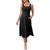 Women's Vintage Sleeveless Dress Square Neck Flowy A Line Dresses Skirt for Evening Cocktail Party and Holidays Casual Beach