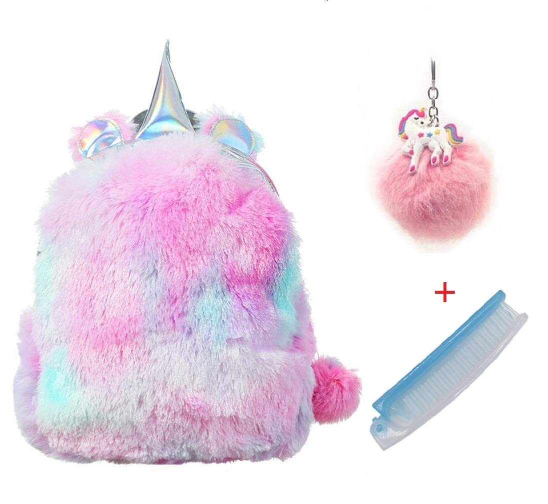 Fanovo Cute Plush Unicorn Backpack, Mini Unicorn Backpack, 3D Unicorn Backpack, Soft Rainbow Backbag Sweet Girls Daughter Gifts 12 inch Bag (Style 3 - 12\'\')