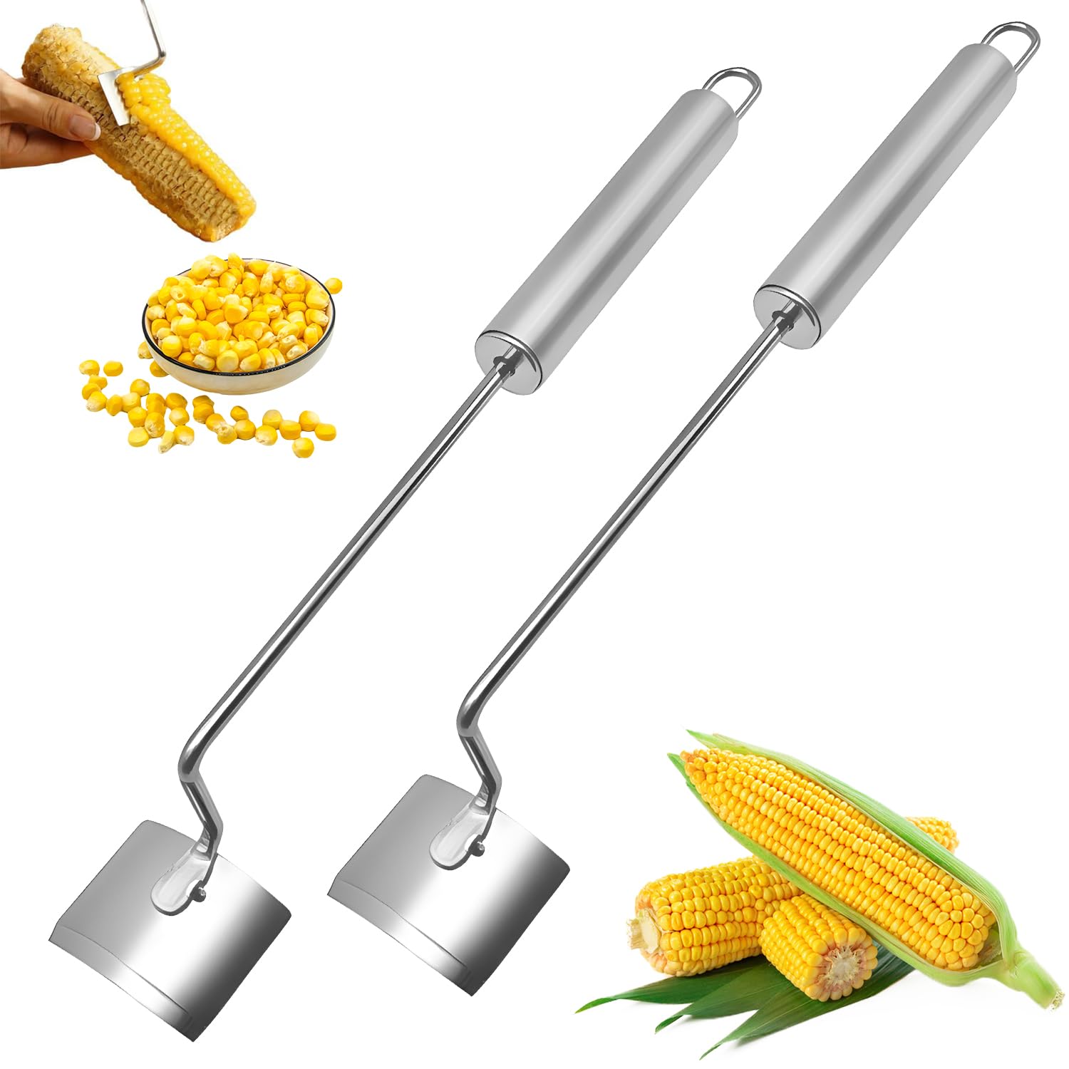 Photo 1 of 2 Pcs Corn Peeler,2025 New Long Handle Stainless Steel Corn Stripper Tool, Corn on the Cob Remover, Corn Peeling Tool,Corn Cutter to Cut Corn off the Cob,Suitable for Kitchen and Outdoor Dining