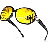 Chicid Night Vision Glasses for Driving, Women's Polarized Anti-Glare Yellow Lens with UV400 Protection