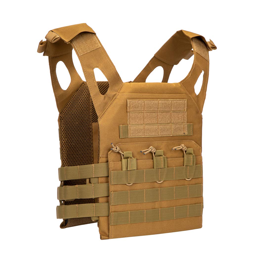 Jipemtra Tactical Airsoft Vest Outdoor Molle Breathable JPC Game Protective Adjustable Modular Chest Set CS Field Training Vest (Tan. #1)