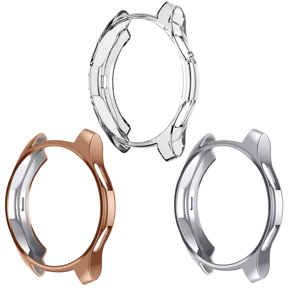 Case Compatible Samsung Galaxy Watch 42mm, NaHai TPU Slim Plated Case Shock-Proof Cover All-Around Protective Bumper Shell for Galaxy Watch 42mm, 3 Pack Clear, Silver, Rose Gold