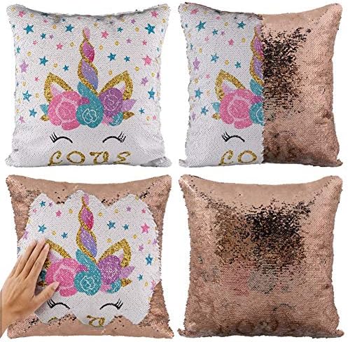 Ussuperstar Mermaid Pillow Cases Reversible Sequins Unicorn Pillow Cover Sofa Cushion Throw Cover Square Home Decorative Pillowcase (Gold)