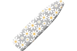 CLIDULI Extra Thick Ironing Board Cover and Pad, 15x54 Ironing Board Cover, Resist Scorching and Staining,Elastic Edges,Grey White Daisy Spring Summmer Flowers